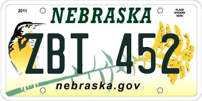 NE license plate ZBT452