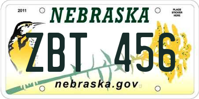 NE license plate ZBT456