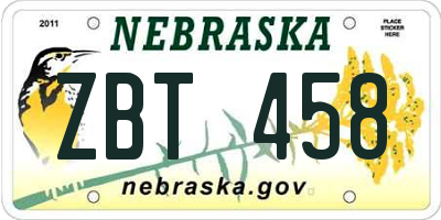 NE license plate ZBT458