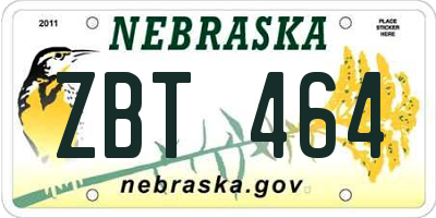 NE license plate ZBT464
