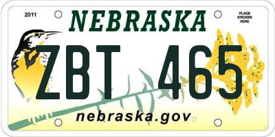NE license plate ZBT465