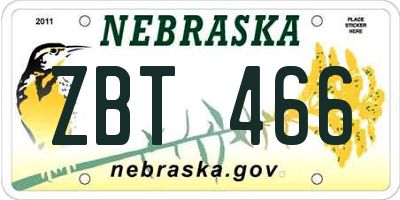 NE license plate ZBT466