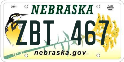 NE license plate ZBT467