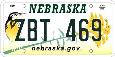 NE license plate ZBT469