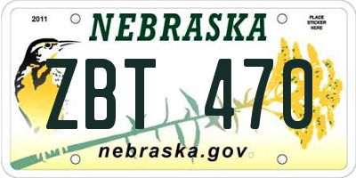 NE license plate ZBT470