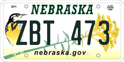 NE license plate ZBT473