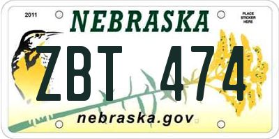 NE license plate ZBT474