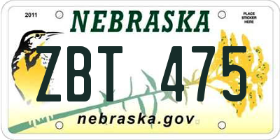 NE license plate ZBT475