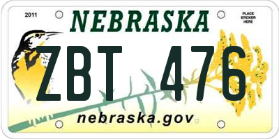 NE license plate ZBT476