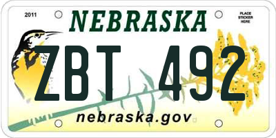 NE license plate ZBT492