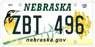 NE license plate ZBT496