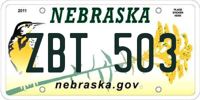 NE license plate ZBT503