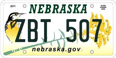 NE license plate ZBT507