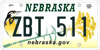 NE license plate ZBT511