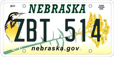 NE license plate ZBT514