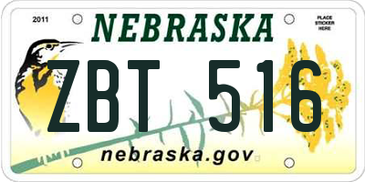 NE license plate ZBT516