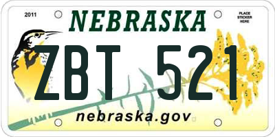 NE license plate ZBT521