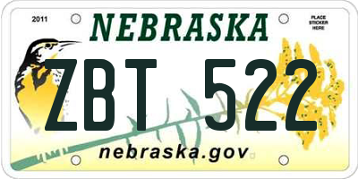 NE license plate ZBT522
