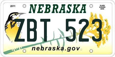 NE license plate ZBT523
