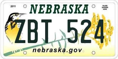NE license plate ZBT524