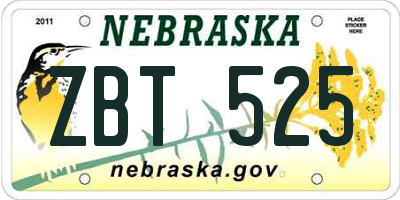 NE license plate ZBT525
