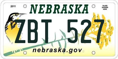 NE license plate ZBT527