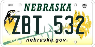 NE license plate ZBT532