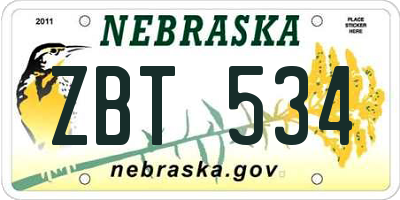 NE license plate ZBT534