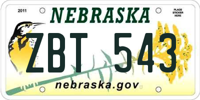 NE license plate ZBT543
