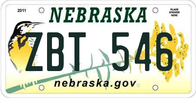 NE license plate ZBT546