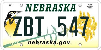 NE license plate ZBT547