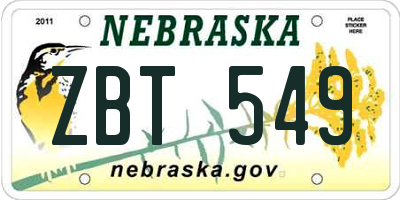 NE license plate ZBT549