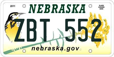 NE license plate ZBT552