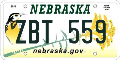 NE license plate ZBT559