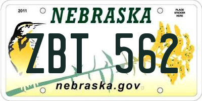 NE license plate ZBT562