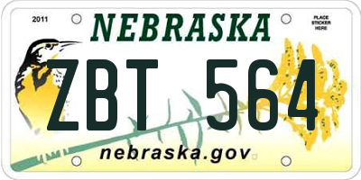 NE license plate ZBT564