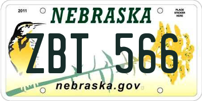 NE license plate ZBT566
