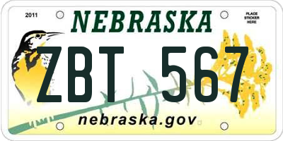 NE license plate ZBT567