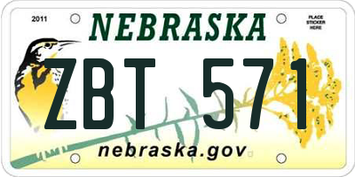 NE license plate ZBT571