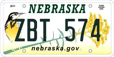 NE license plate ZBT574