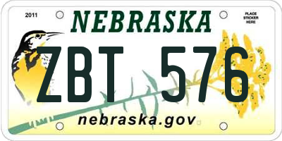 NE license plate ZBT576