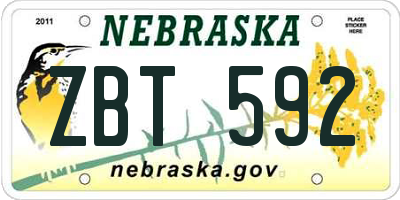 NE license plate ZBT592