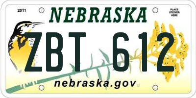 NE license plate ZBT612
