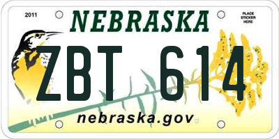 NE license plate ZBT614