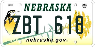 NE license plate ZBT618