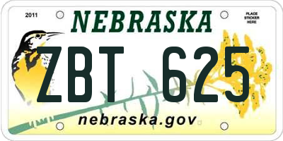NE license plate ZBT625