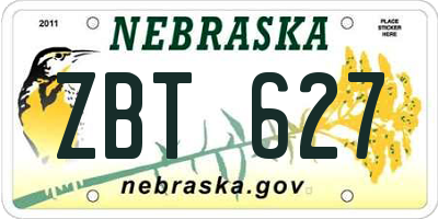 NE license plate ZBT627