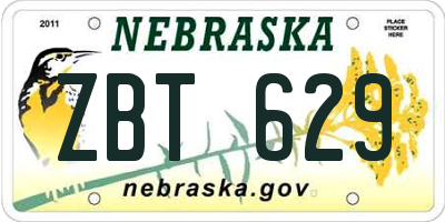 NE license plate ZBT629