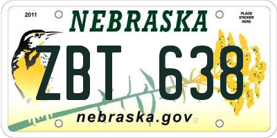 NE license plate ZBT638