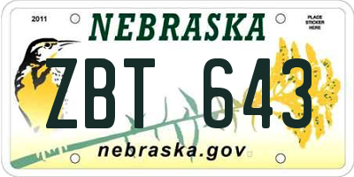 NE license plate ZBT643